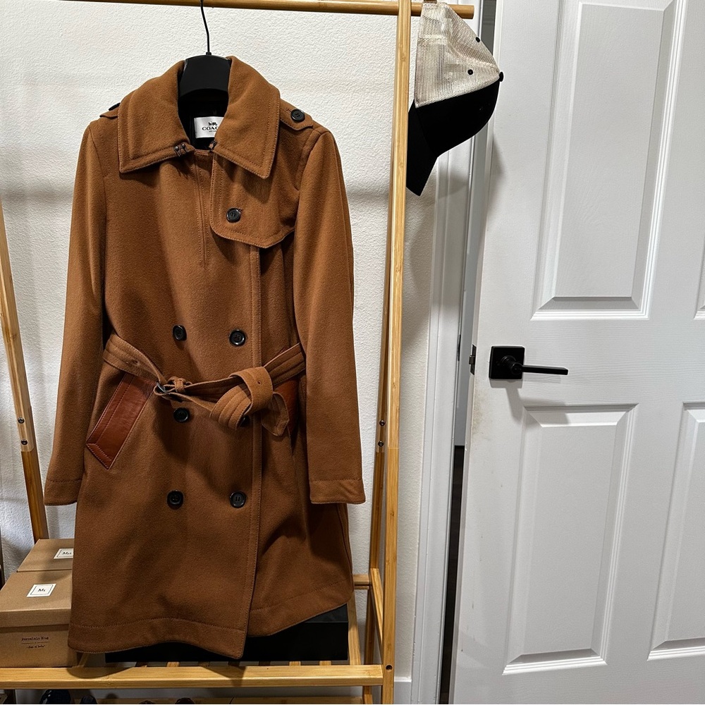 COACH wool and leather camel peacoat LIKE NEW